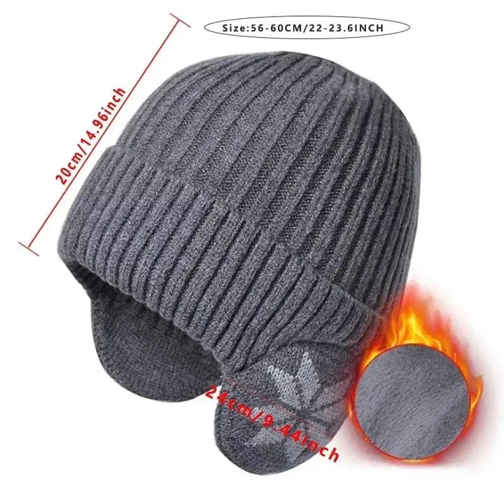 Unisex Vinter Stickad Mössa med Öronskydd