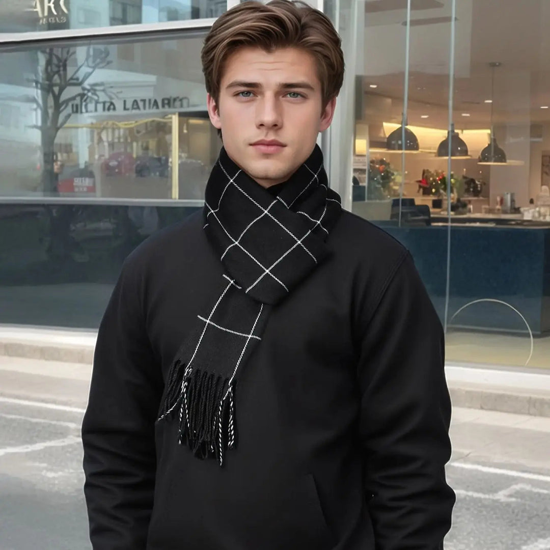 Lyxig Rutig Cashmere Vinterhalsduk för Män
