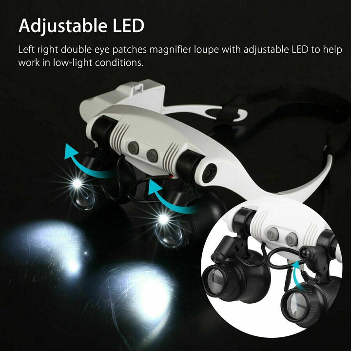 Huvudband Förstoringsglas 8 Linser LED Ljus Juvelerare Glasögon