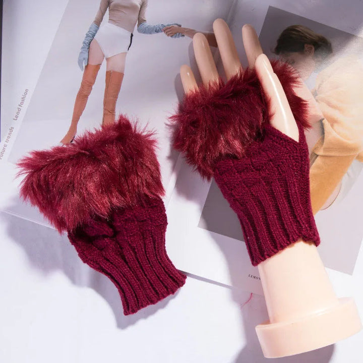 Faux Fur Fingerless Vinterhandskar Handvärmare