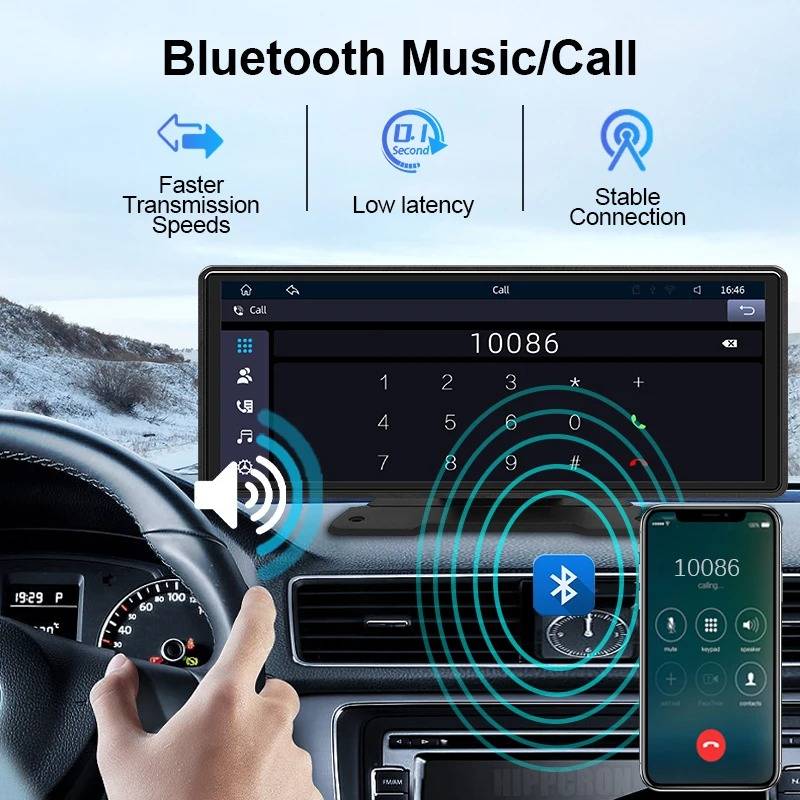 Bilstereo med pekskärm, Bluetooth och backkamera
