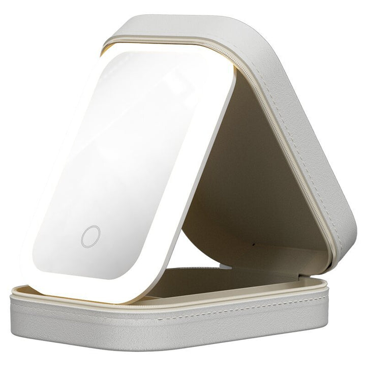 Sminkbox med LED-spegel för förvaring och resa, justerbart ljus