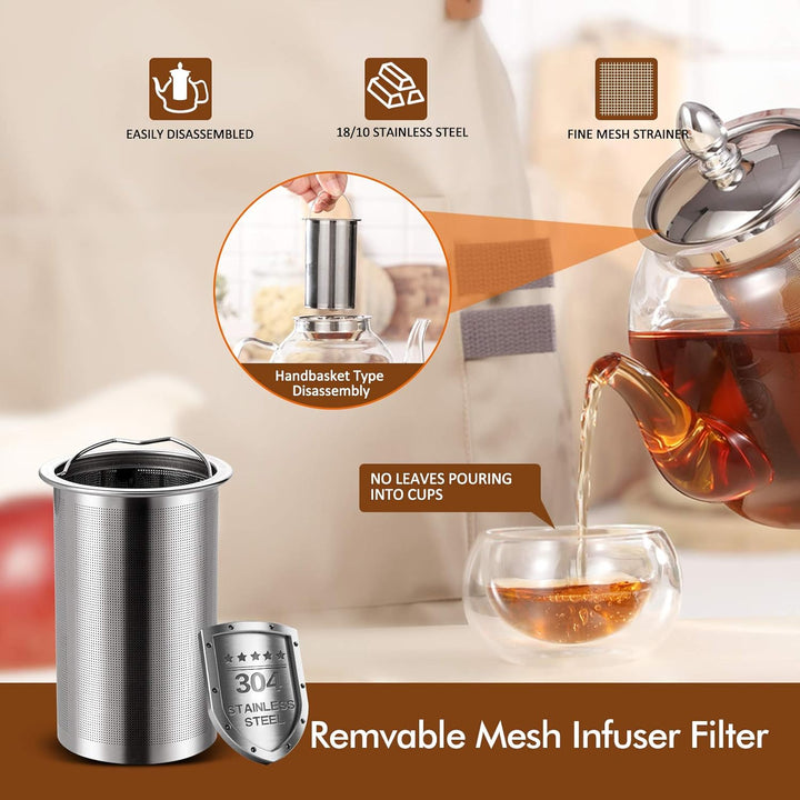Blommande Och Löst Te 1000ml Glas Teapot Med Avtagbar Infuser