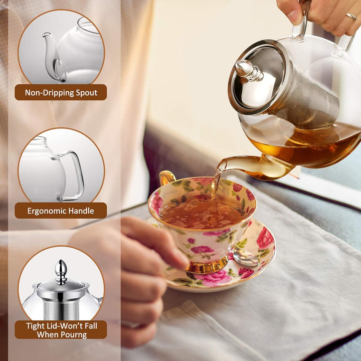 Blommande Och Löst Te 1000ml Glas Teapot Med Avtagbar Infuser