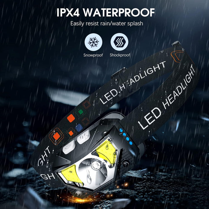 2-Pack Ultra-Bright LED Uppladdningsbar Huvudlampa Ficklampa Vattentålig Med Rörelsesensor