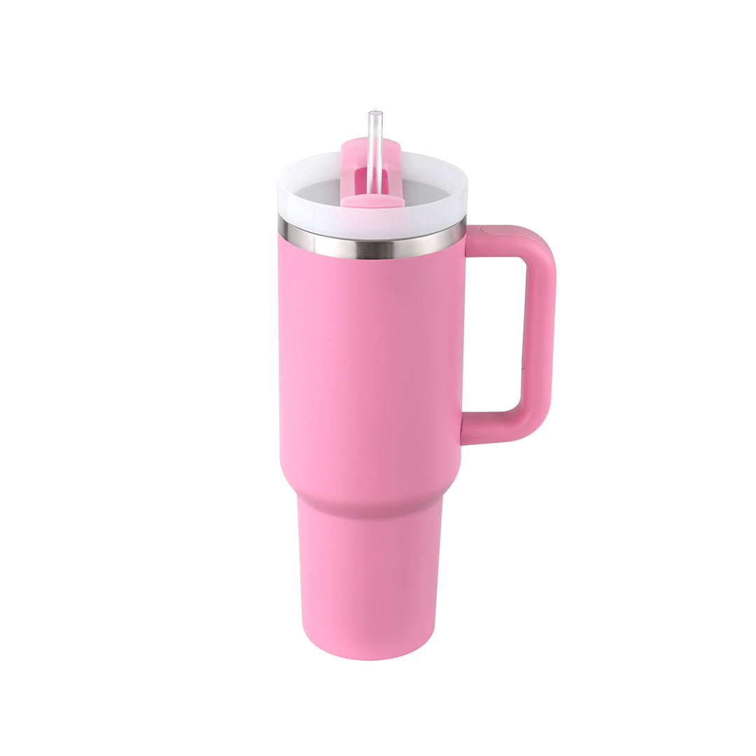Termosmugg 1200 ml med handtag och sugrör, rostfritt stål, läckagesäker
