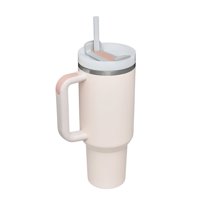 Termosmugg 1200 ml med handtag och sugrör, rostfritt stål, läckagesäker