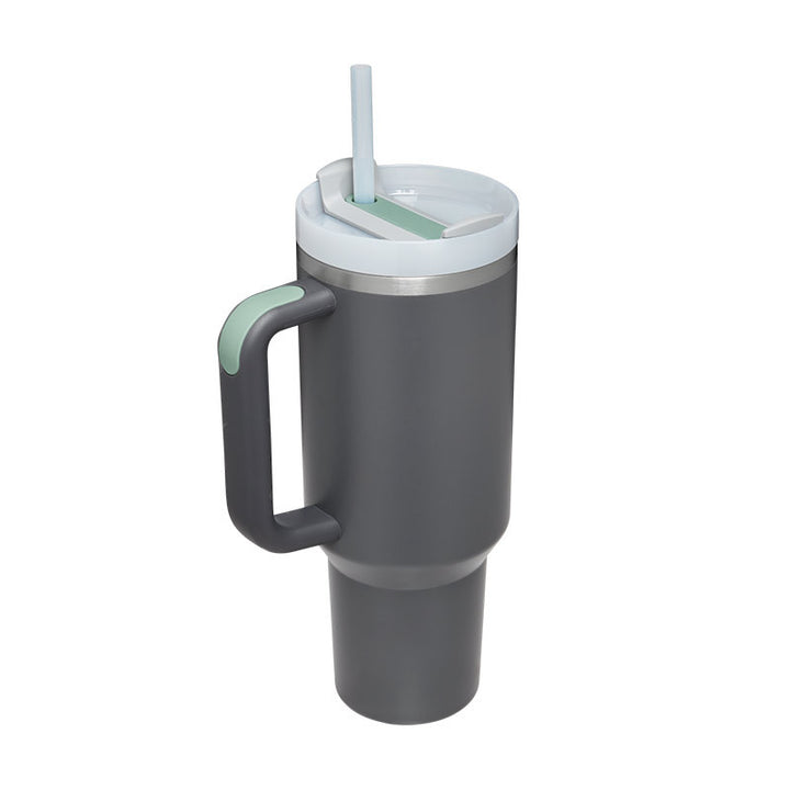 Termosmugg 1200 ml med handtag och sugrör, rostfritt stål, läckagesäker