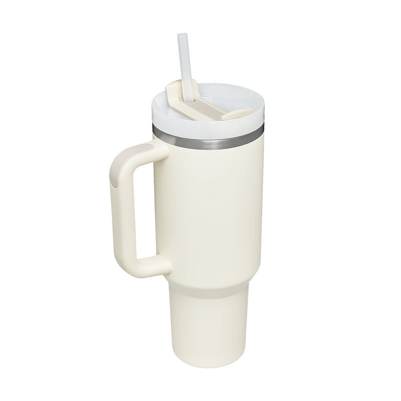 Termosmugg 1200 ml med handtag och sugrör, rostfritt stål, läckagesäker
