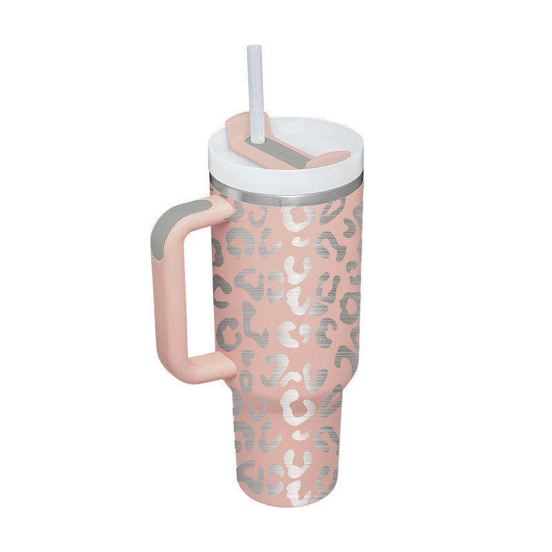 Termosmugg 1200 ml med handtag och sugrör, rostfritt stål, läckagesäker