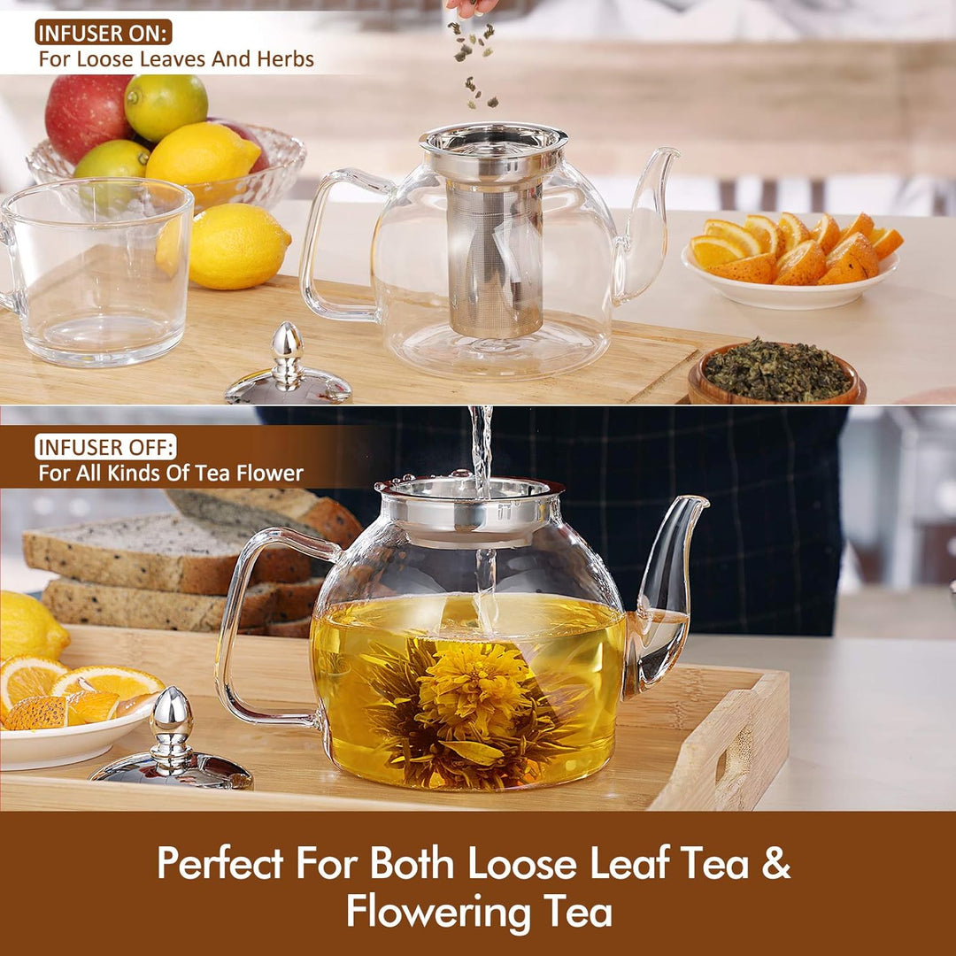 Blommande Och Löst Te 1000ml Glas Teapot Med Avtagbar Infuser