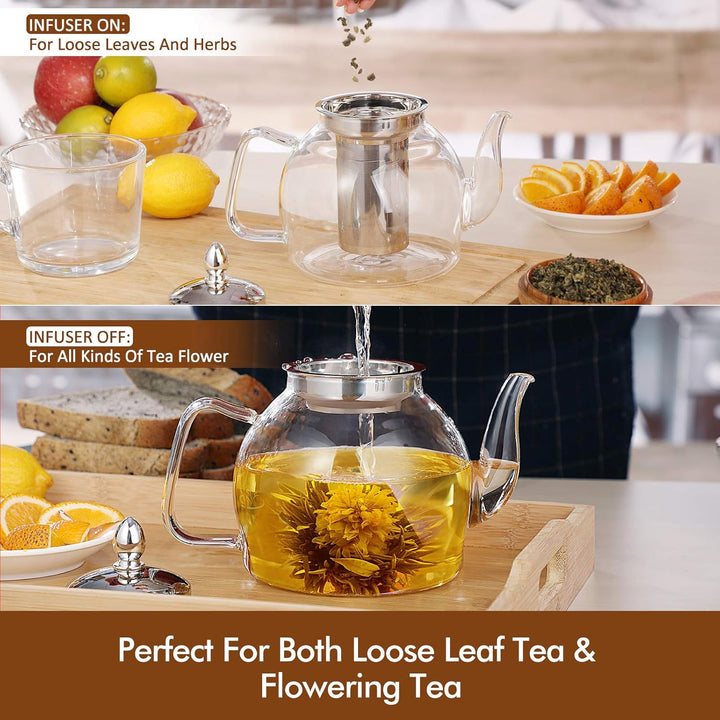 Blommande Och Löst Te 1000ml Glas Teapot Med Avtagbar Infuser