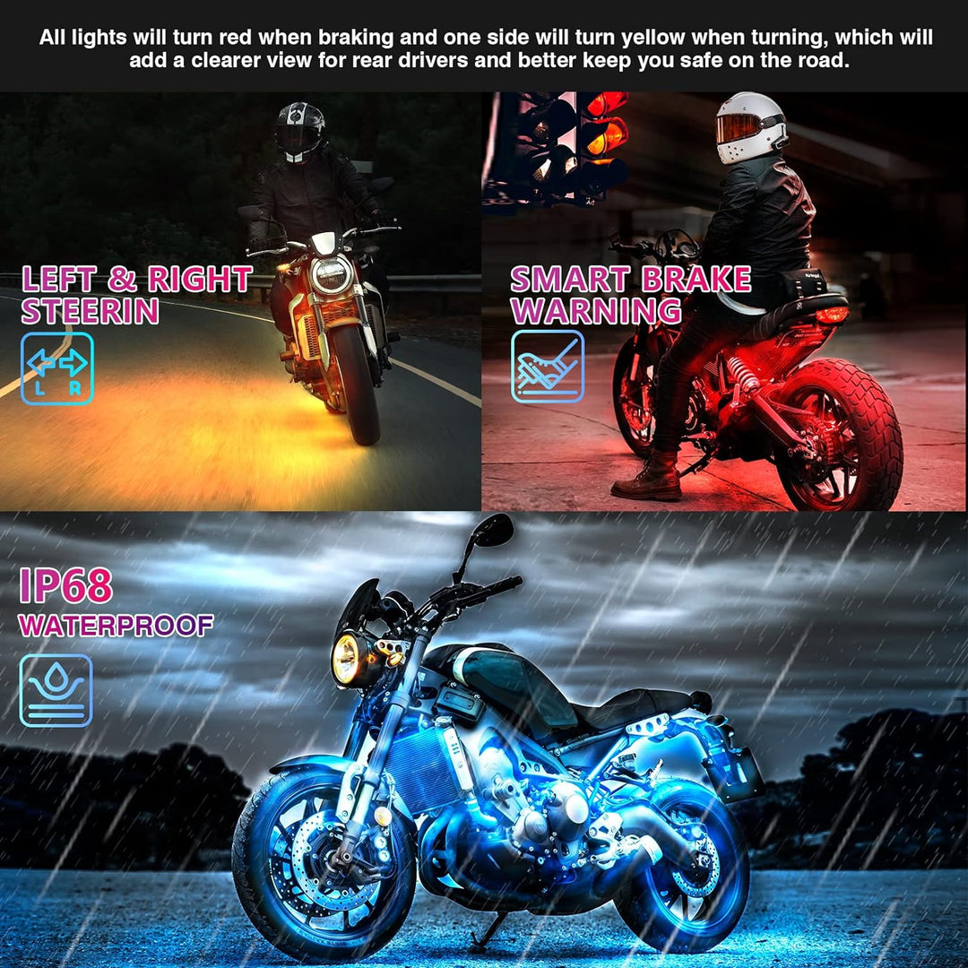 12 delar Motorcykel LED-ljussats med bromsljus och blinkers