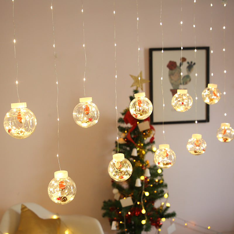 Ljusgardin med LED och tomte, 8 funktioner