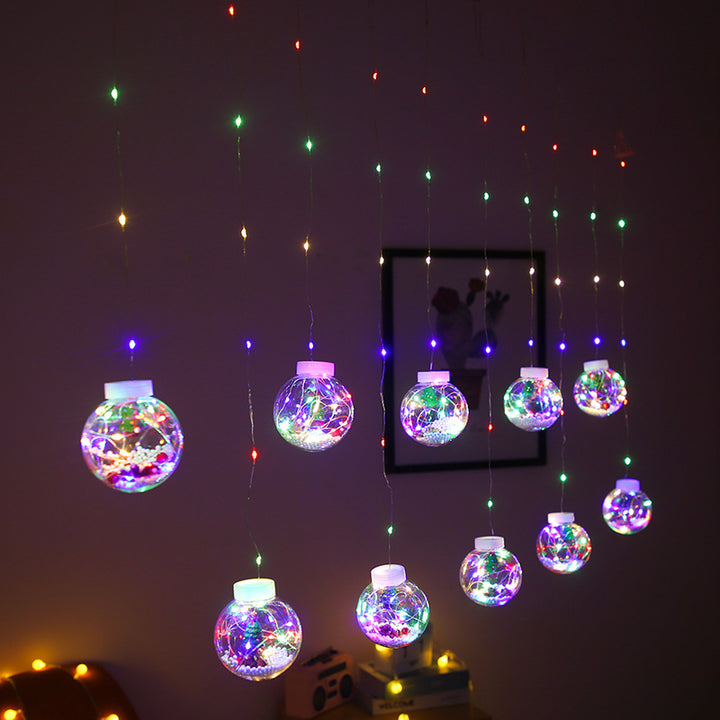 Ljusgardin med LED och tomte, 8 funktioner
