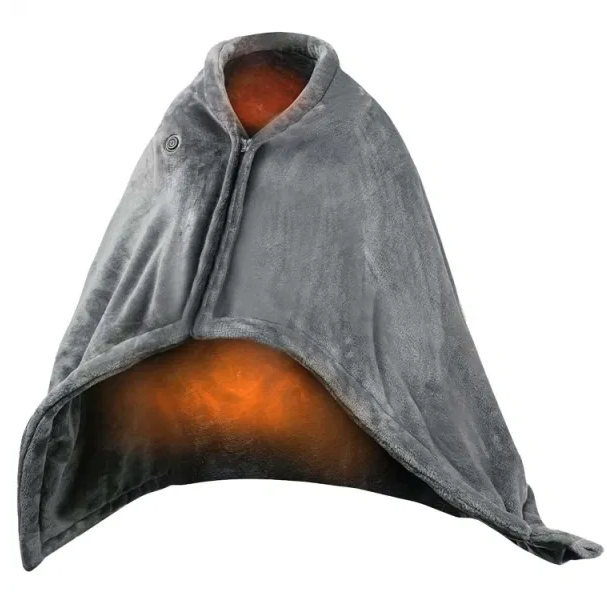 USB-värmefilt med dragkedja att bära som poncho – 150 x 80 cm