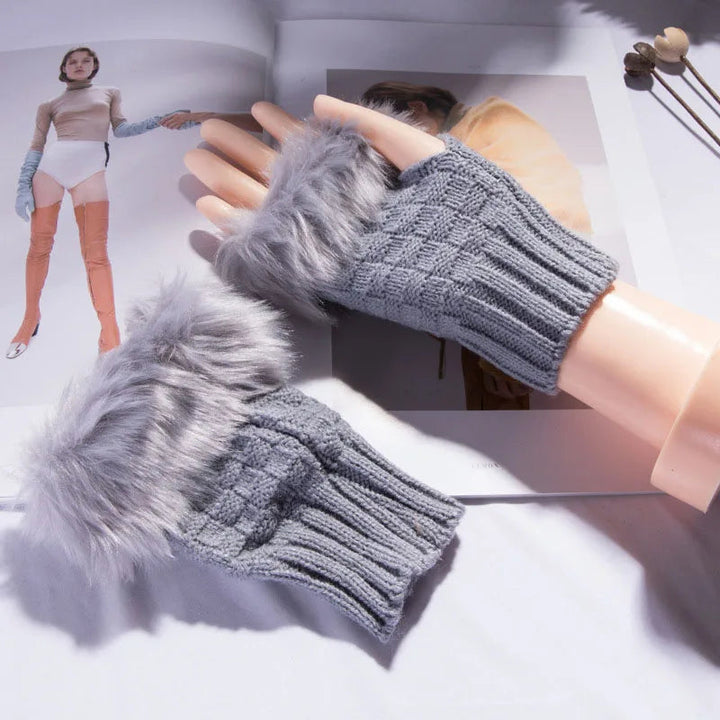Faux Fur Fingerless Vinterhandskar Handvärmare