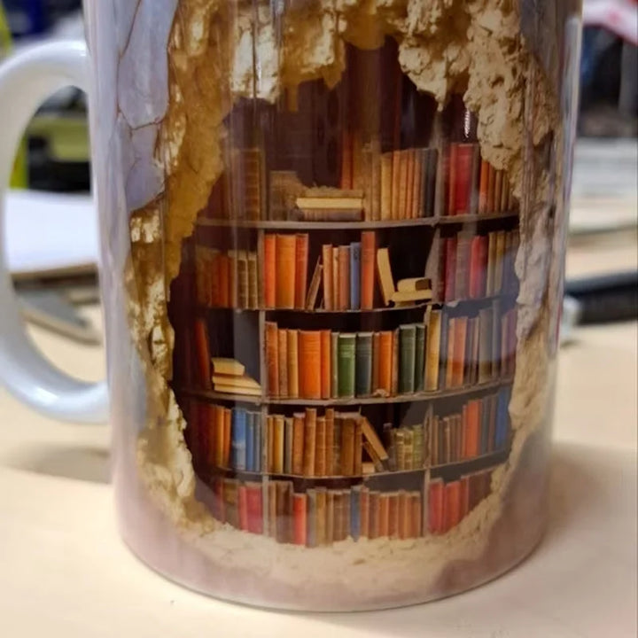 3D Bibliotek Bokhylla Mugg, Kaffemuggar Gåva för Bokälskare