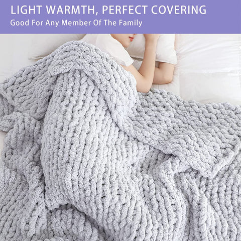 Chenille Chunky Stickad Filt, Tjock Kabelstickad Pläd för Soffa Säng