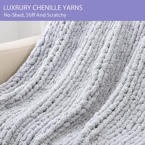 Chenille Chunky Stickad Filt, Tjock Kabelstickad Pläd för Soffa Säng
