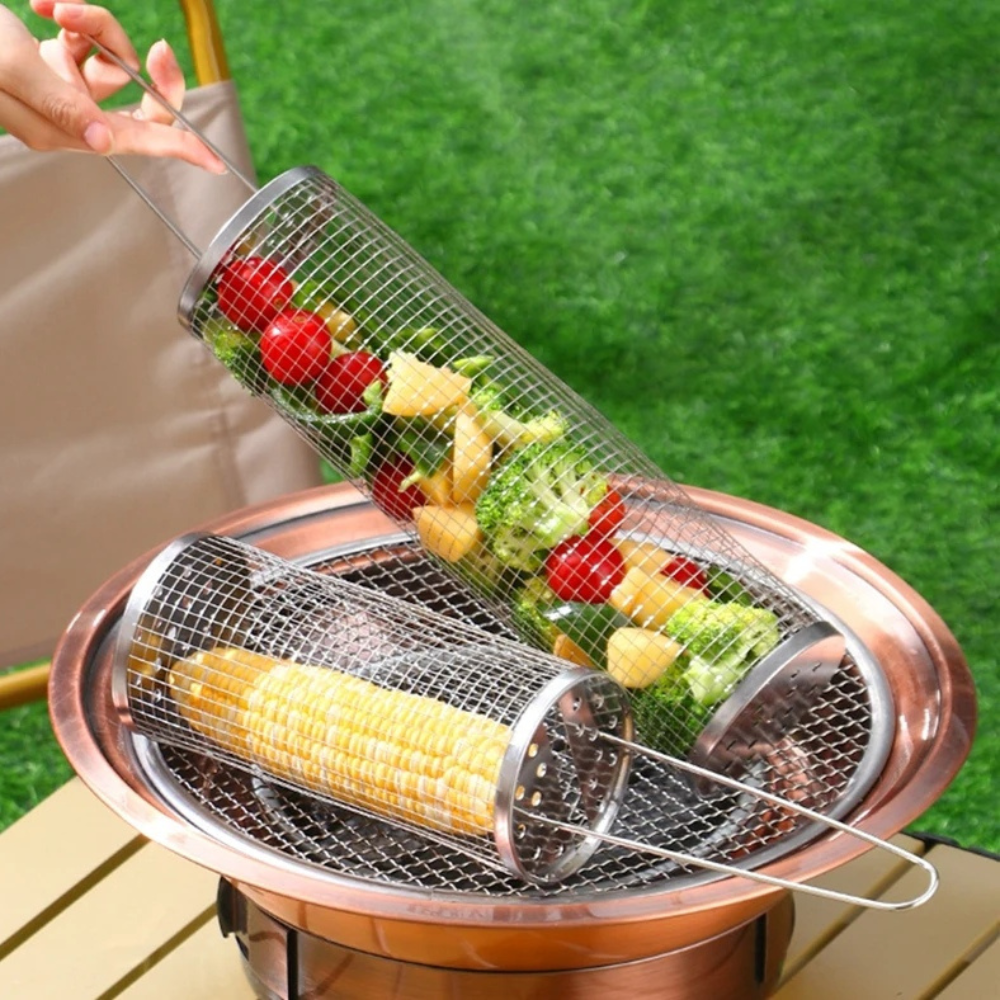 Rostfritt Stål Rund Grillkorg BBQ