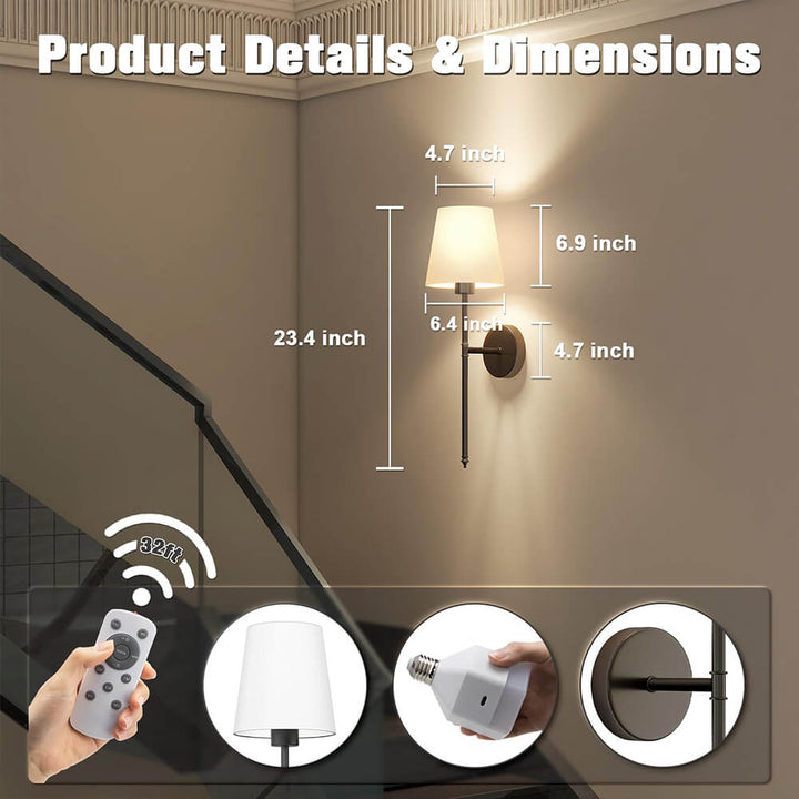 Trådlös Tyg Vägglampa (SET AV 2 + 2 GLÖDLAMPOR GRATIS)