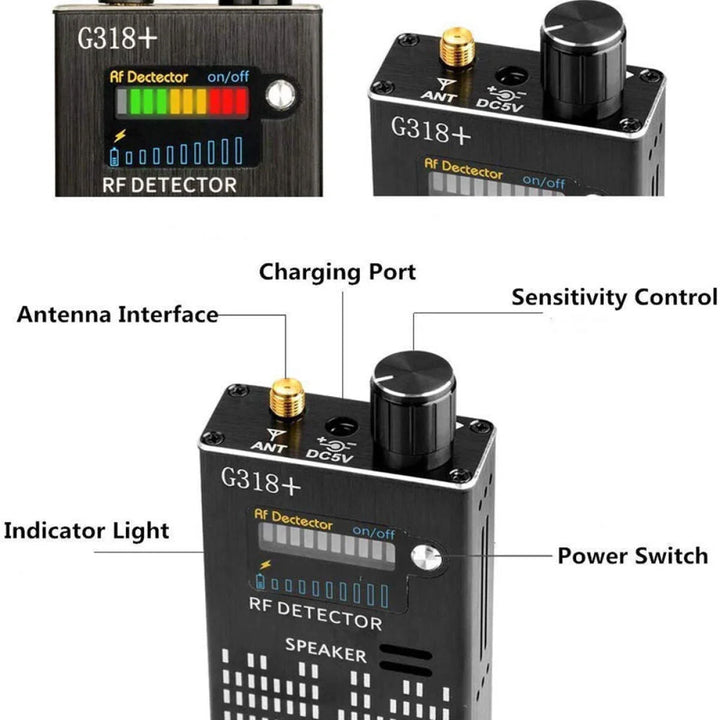 Spiondetektor Enhet | RF Bug Detektor, Dold Kamera &amp; GPS Tracker Finder med Laser Linse - Anti-Spion Signal Skydd