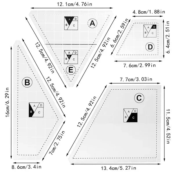 Kreativ Quiltning Skärmall (4 delar set)