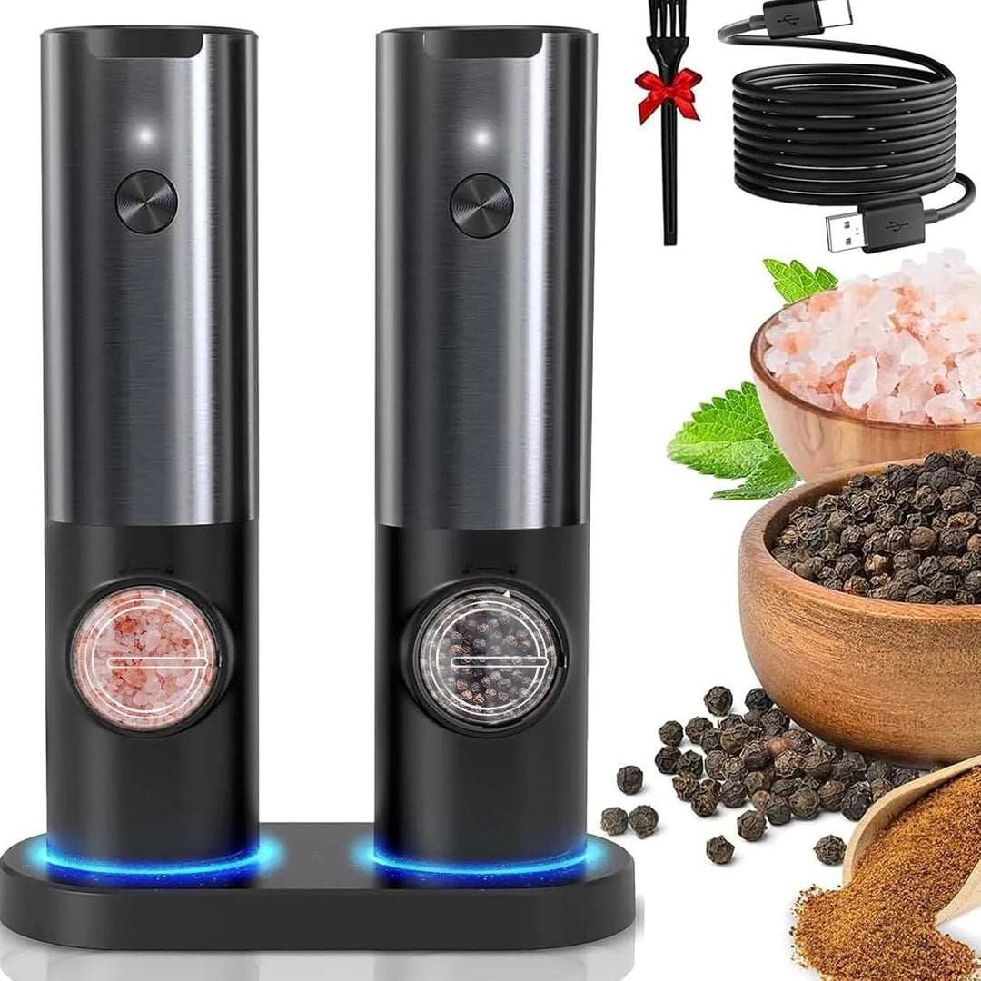 Elegant Elektrisk Salt- och Pepparkvarn med Uppladdningsbart Batteri