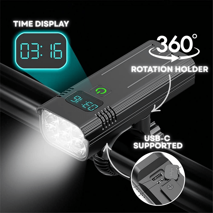 5000 Lumen Cykellampa med 12 LED-lampor och USB-C Laddningsbart Batteri