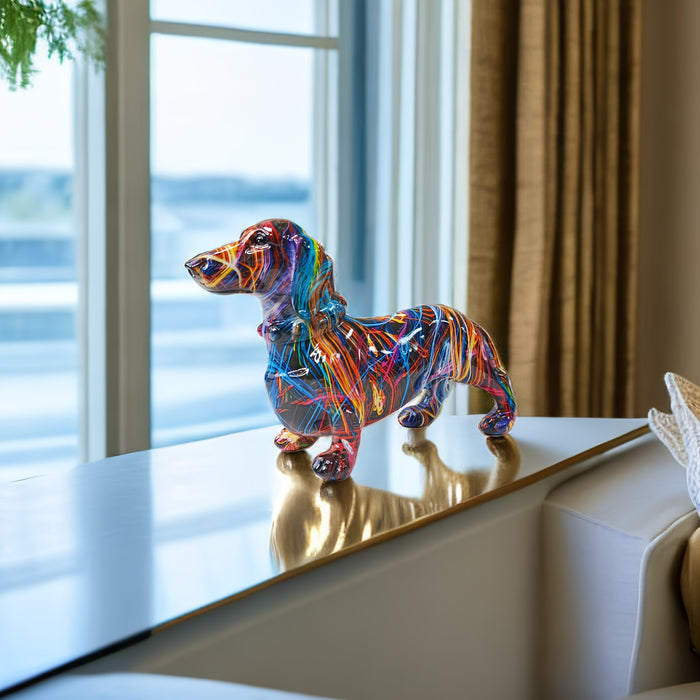 Färgglad Dachshundstaty