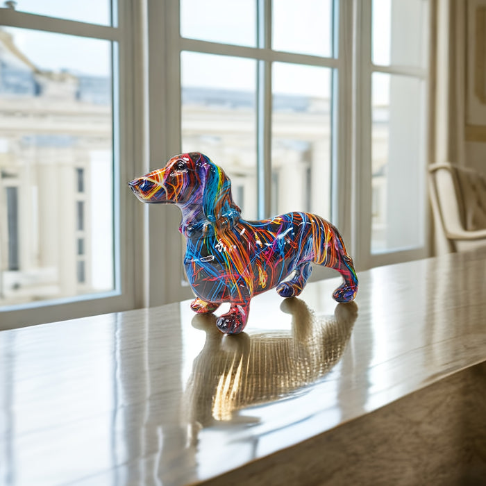 Färgglad Dachshundstaty