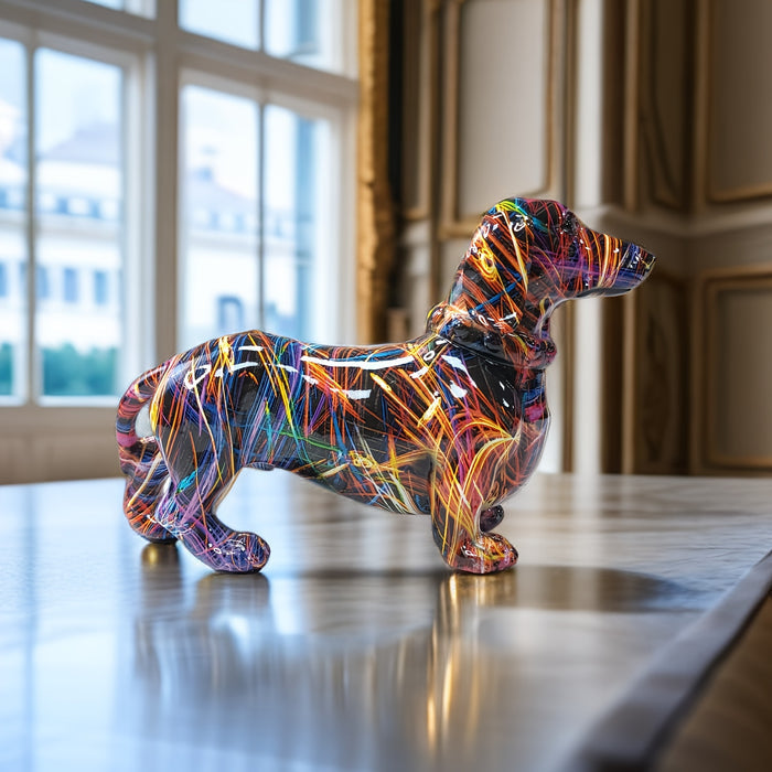 Färgglad Dachshundstaty