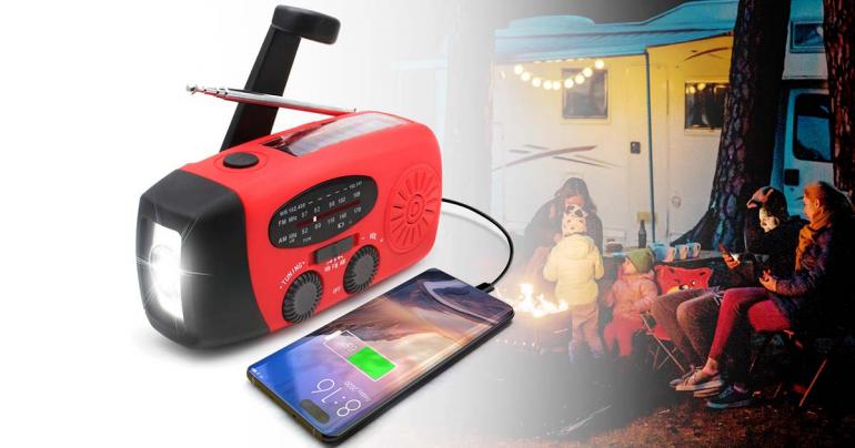 Allt-i-ett Nödradio med Solkraft och Power Bank