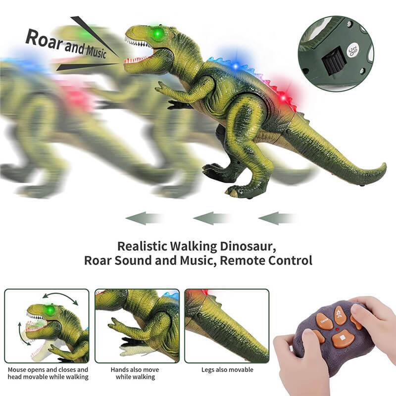 Fjärrstyrd T-Rex Dinosaurie Med LED-ljus, Gående &amp; Ropande Realistiska Dinosaurieleksaker