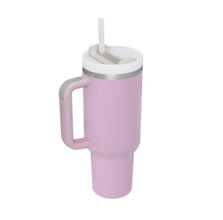 Termosmugg 1200 ml med handtag och sugrör, rostfritt stål, läckagesäker