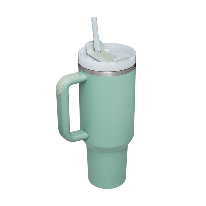 Termosmugg 1200 ml med handtag och sugrör, rostfritt stål, läckagesäker