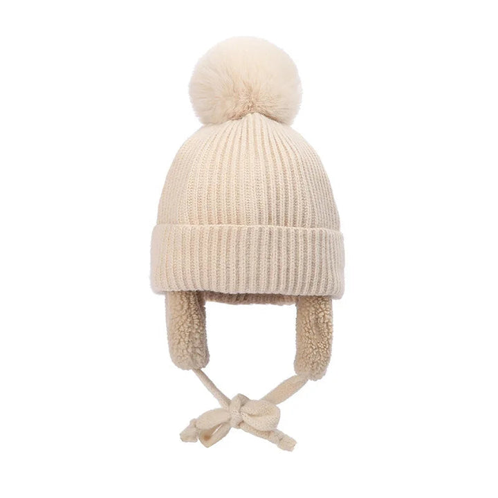 Barnens Stickade Beanie Vintermössa med Öronlappar