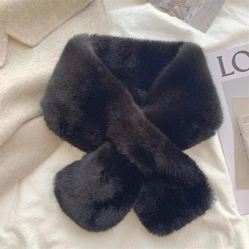 Faux Fur Cross Collar Nackvärmare Vinter Scarf