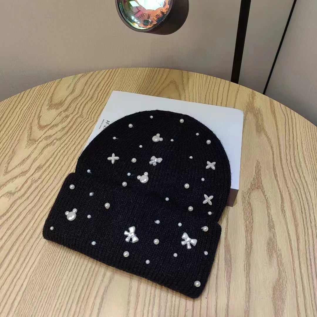 Pärlaccent Stickad Beanie Vinterhatt