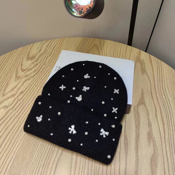 Pärlaccent Stickad Beanie Vinterhatt
