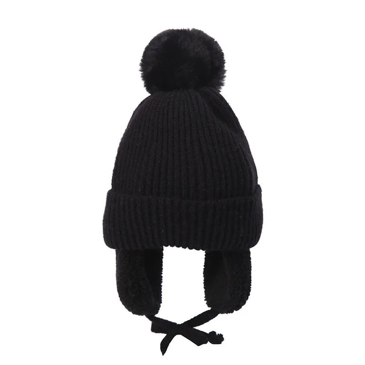 Barnens Stickade Beanie Vintermössa med Öronlappar