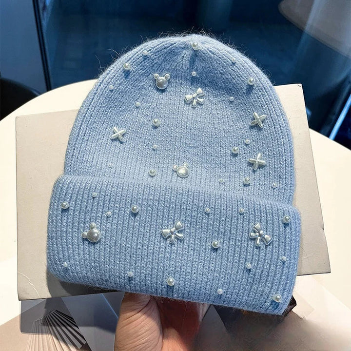Pärlaccent Stickad Beanie Vinterhatt