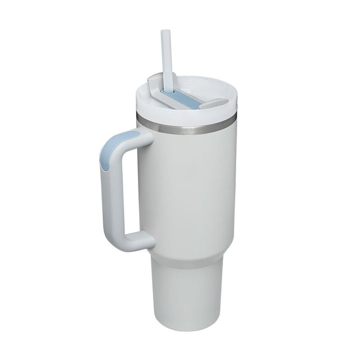 Termosmugg 1200 ml med handtag och sugrör, rostfritt stål, läckagesäker
