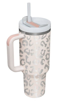 Termosmugg 1200 ml med handtag och sugrör, rostfritt stål, läckagesäker