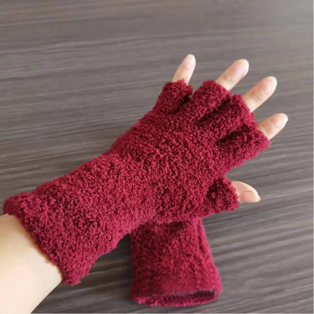 Vinterkomfort Stickade Halvfingerhandskar