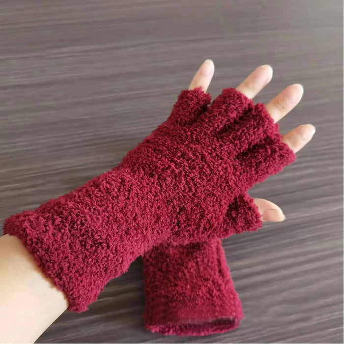 Vinterkomfort Stickade Halvfingerhandskar