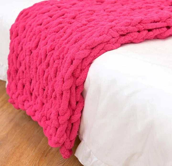 Chenille Chunky Stickad Filt, Tjock Kabelstickad Pläd för Soffa Säng