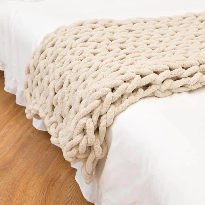 Chenille Chunky Stickad Filt, Tjock Kabelstickad Pläd för Soffa Säng