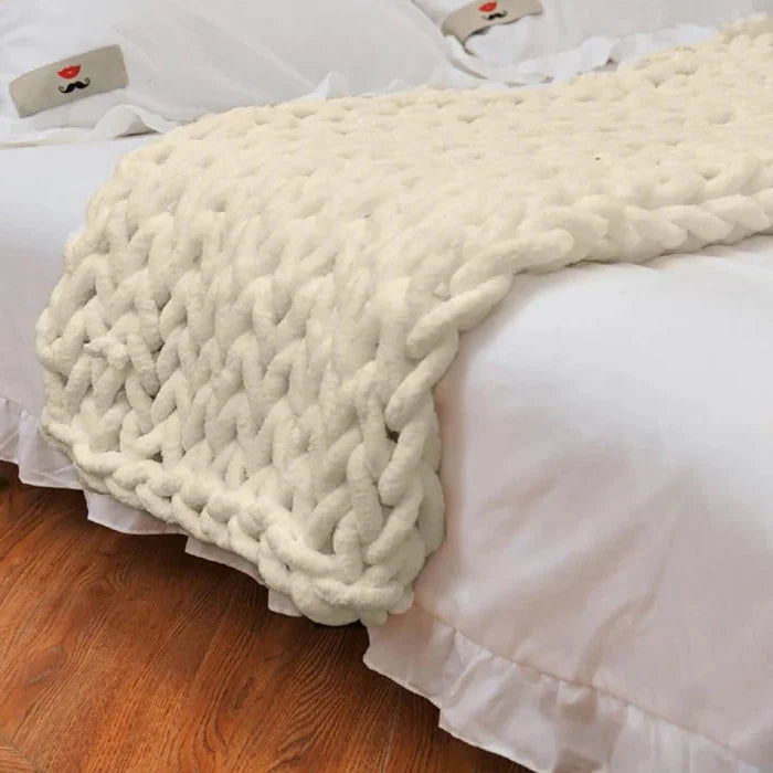 Chenille Chunky Stickad Filt, Tjock Kabelstickad Pläd för Soffa Säng